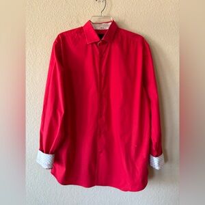Linea Uomo Long‎ Sleeve Red Button Down with Contrast Polka Dot trim XL